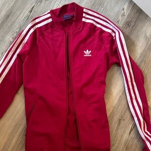 adidas Red Track Jacket with White Three-Stripes